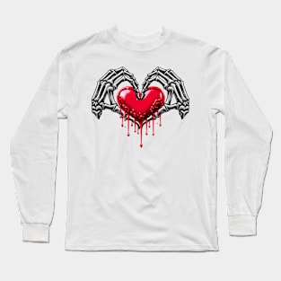 Skeleton Hand Heart Valentines Day Halloween Funny Bones Men Long Sleeve T-Shirt